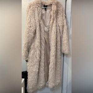Faux fur long trench coat